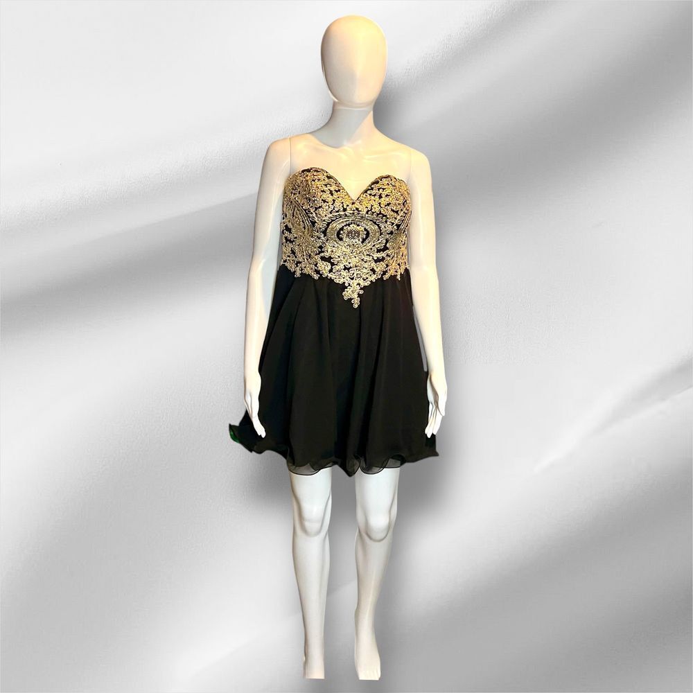 babyonline Formal Babydoll Mini Dress Juniors Size 2‎ Black Gold Prom Holiday